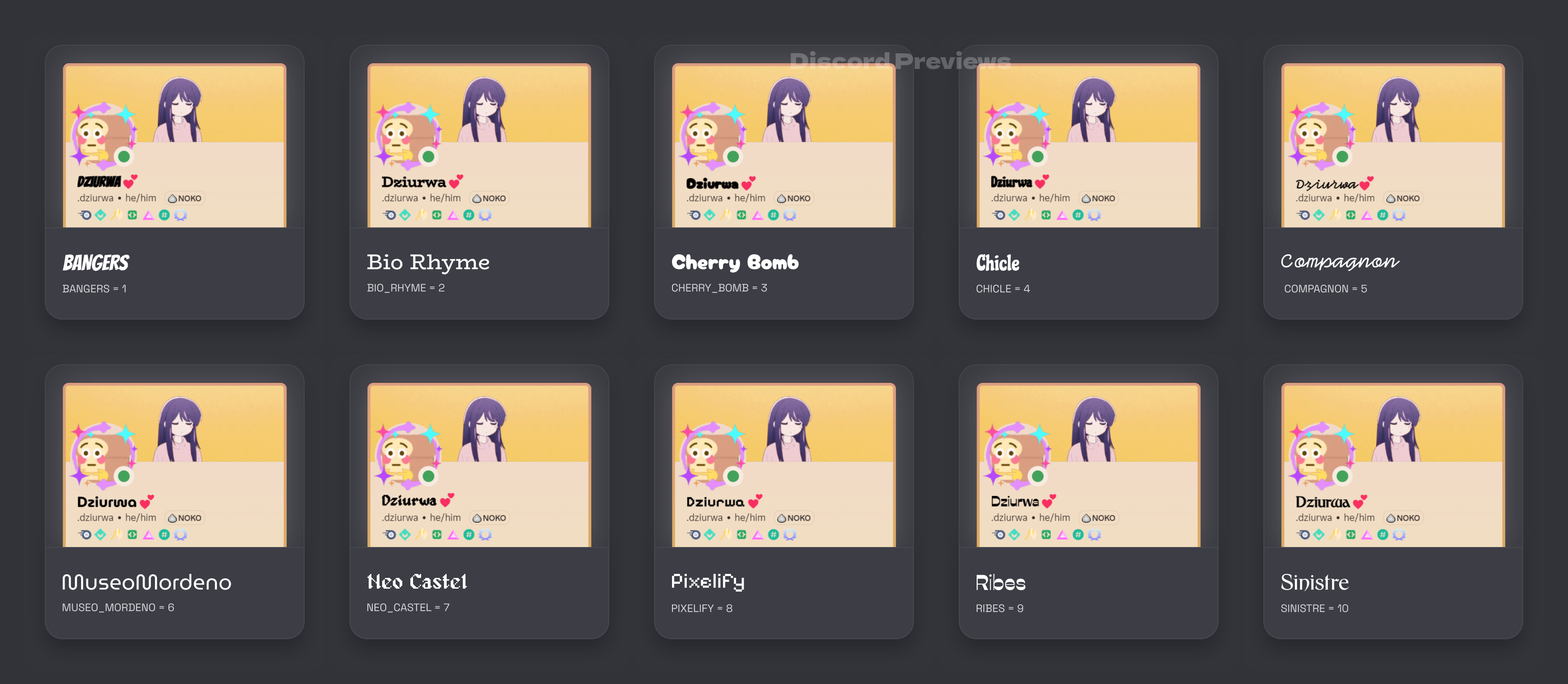 Preview of multiple username styles mockup